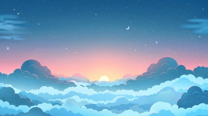 A Dreamy Sky With Clouds A Rising Sun And Stars