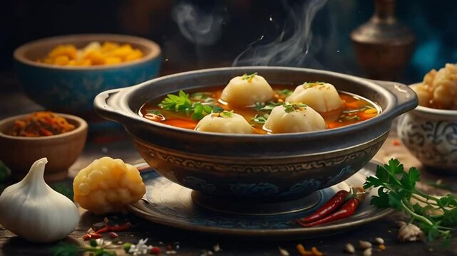 Dushbara broth with dumplings, national cuisine of Azerbaijan