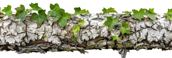grey tree trunk with green leaves isolated on white or transparent png