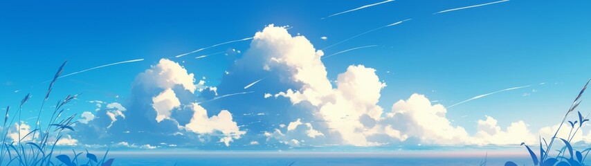 Whimsical Anime Landscape, a vibrant and playful scene featuring a minimalist backdrop, emphasizing a clean and simple environment with plenty of open space for imagination.