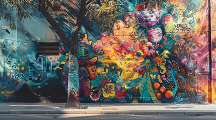 Fototapeta premium Urban Oasis Vibrant Street Art Mural Inspiring Creativity in the Cityscape