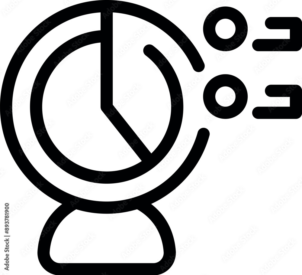 Poster line icon representing a round chart displaying business data with a growing arrow pointing to an up