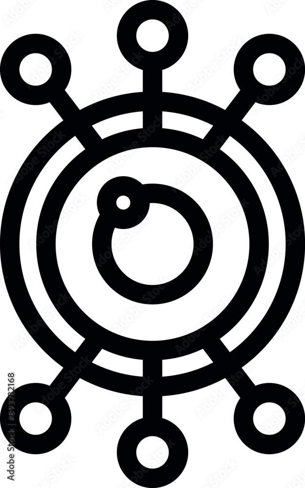Poster abstract icon of a network connecting to central hub with satellites, representing concepts such as 