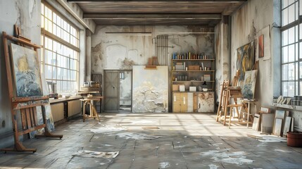 Vibrant Creations Artistic Haven with Textured Canvases and Paint Supplies