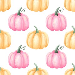 Cute halloween watercolor seamless design. .Colored pumpkins.Happy Halloween 