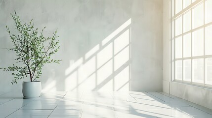Obraz premium Minimalist Interior with Sunlight and Plant