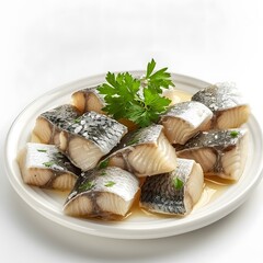 Pickled Herring Fillets on a Plate