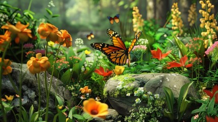 Enchanting Butterfly Haven Vibrant Blooms and Fluttering Wings in a Serene Garden Oasis