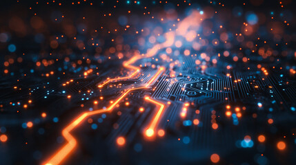 Abstract blue digital circuit scenery emphasizing technology and innovation in three dimensions.