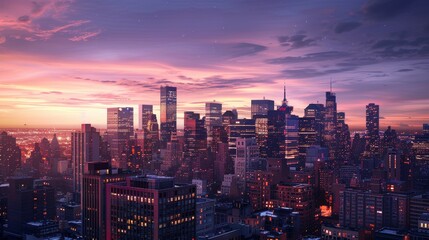 Obraz premium Twilight Glow Vibrant Cityscape Aglow with Evening Lights