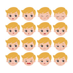 Set of Adorable kid  facial emotions. Kid face with different expressions. Isolated vector