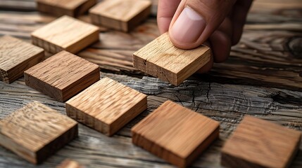 Hand Placing Wooden Blocks, Concept of Growth and Structure