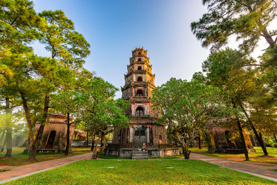 Thien Mu pagoda from above in Hue, Vietnam. Beautiful place and attract many tourists.