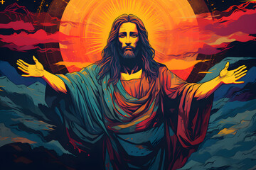 vintage style illustrated jesus illustration, religion, jesus illustration