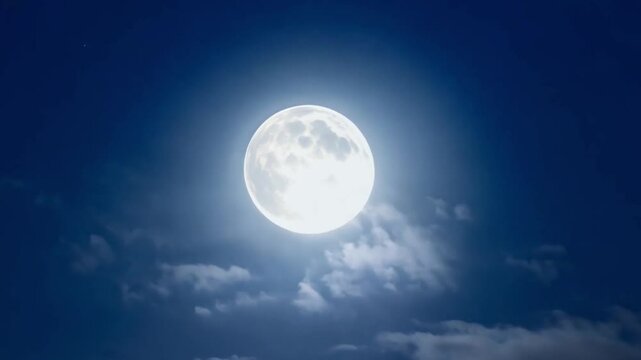 This bright full moon shines in a dark night sky. Natural phenomena