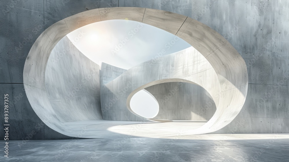 Wall mural a concrete structure with curved walls and circular openings creates an abstract and futuristic spac