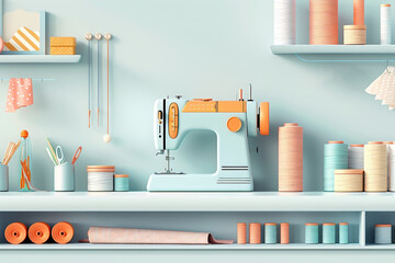 Colorful Sewing Room with Sewing Machine and Tools