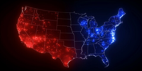 Obraz premium Abstract usa map showing population density with red and blue lights