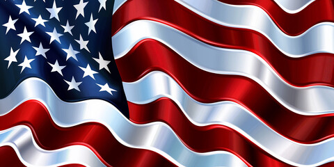 American flag waving in the wind with metallic look