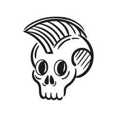 Skull with mohawk, punk. Cool Vector hard rock illustration. Informal subculture, freak. sketch drawing. Heavy metal, Music. For for music festival, logo, posters, design