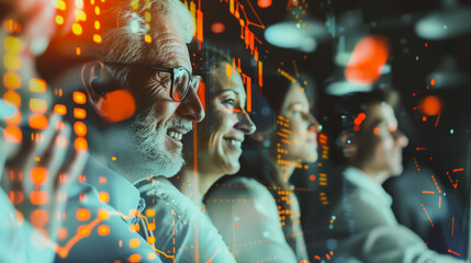 Business seminar for business people to work on projects together in the office. Using economic growth charts and network connectivity to accompany the data In analyzing future trends
