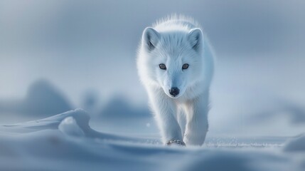 Naklejka premium A wildlife photographer captures images of arctic animals in their natural habitat during cold weather, showcasing adaptations to extreme climates