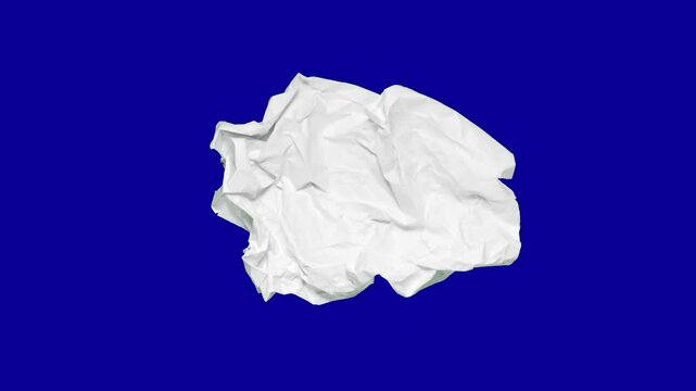 Stop motion animation of crumpled pape on a blue background. High quality 4k footage