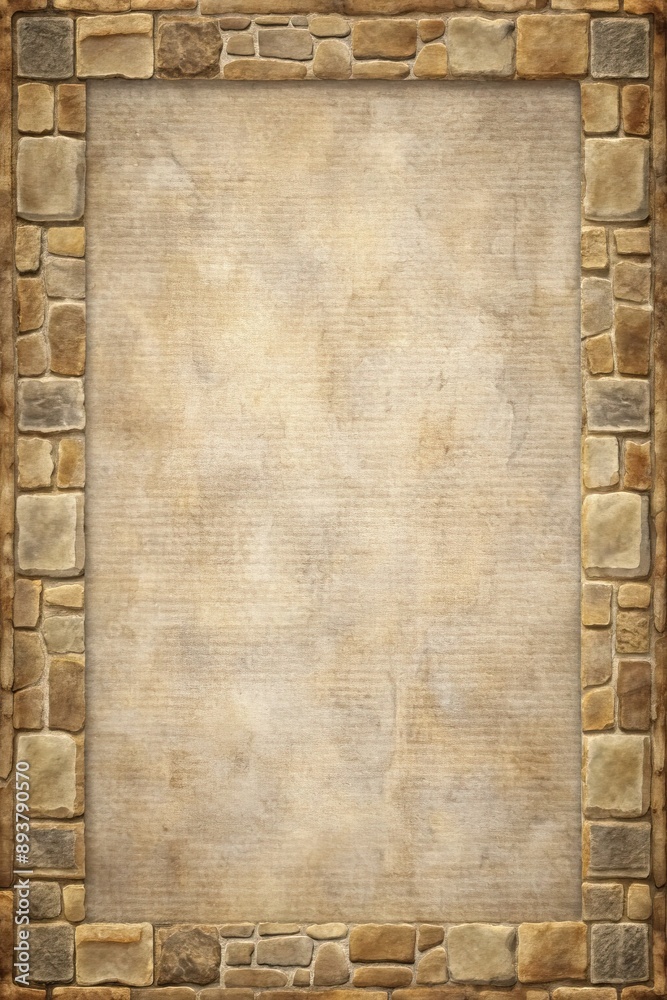 Wall mural antique parchment with a stone border.