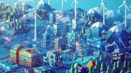 Futuristic City with Renewable Energy Solutions - Digital Illustration of a Green Urban Future