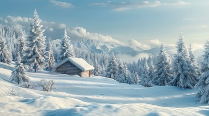 Frosty Retreat Cozy Cabin in a Snowy Forest