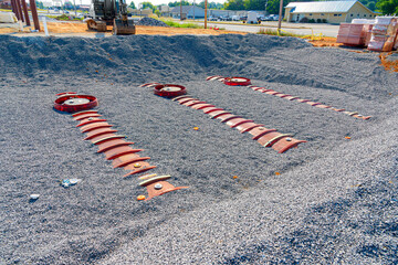Partially Buried Gasoline Tanks At New Convenience Store Construction