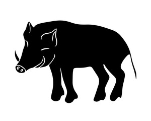 Vector isolated illustration of a wild boar.Black and white silhouette of a wild boar.
