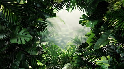 Naklejka premium Tropical Foliage with Sun Rays