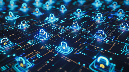 Obraz premium abstract cyber security network, using interconnected nodes to represent partnerships, collaborations, and increased connections