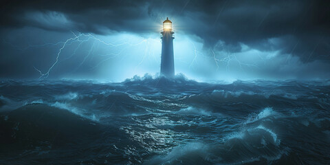 A lighthouse in a stormy sea