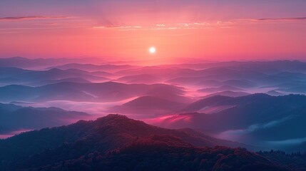Fototapeta premium Stunning Sunrise Over Misty Mountains