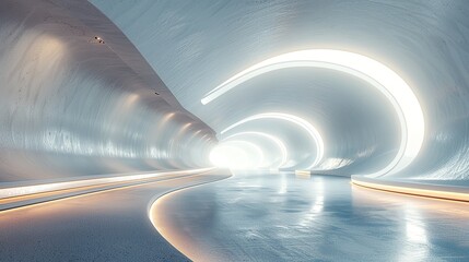 Futuristic Hallway with Curved Walls