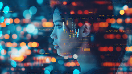 Futuristic Profile with Digital Data Overlay