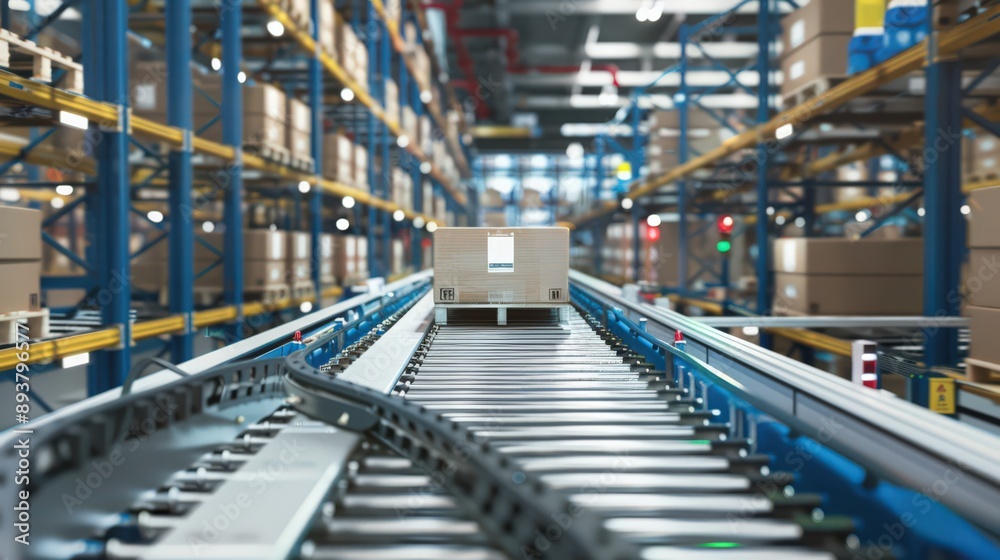 Poster factory environment with automated material handling systems, reducing downtime and optimizing suppl