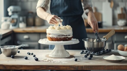 The Woman Decorating Cake