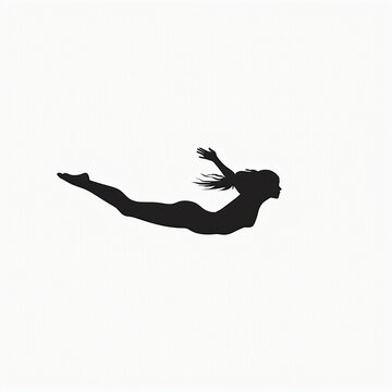 recommend clip art: Silhouette Of A Woman Diving, Simple And Clean Design Vector White Background Minimalistic Style
                    