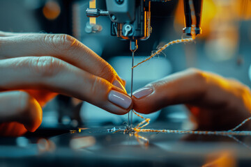 A seamstress creates intricate fabric patterns in her workshop, surrounded by sewing tools and materials. The scene celebrates the creativity and skill of seamstresses on Seamstress Day.