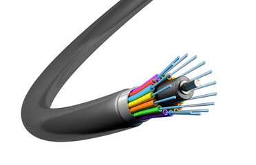 Fiber optic cable on white or transparent background