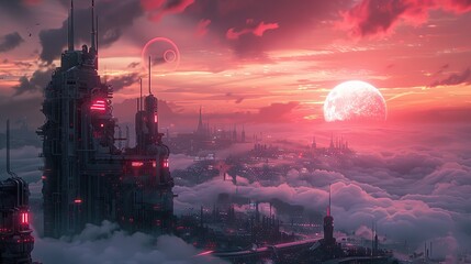 Futuristic Cityscape at Sunset