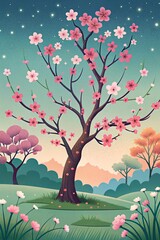 Vibrant illustration of a cherry blossom tree.