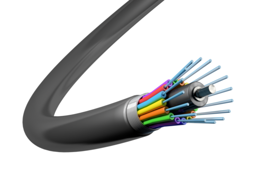 Fiber optic cable on white or transparent background