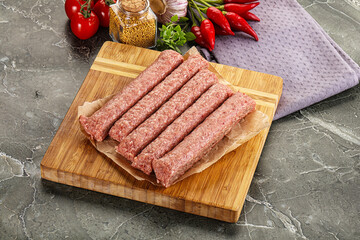 Raw beef kebab sausage for grill