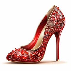 Wedding high heels, wedding shoes in vintage watercolor on isolated background