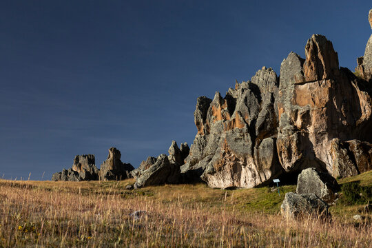 Stone forest with archaeological remains, known as Hatun Machay. Peru