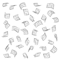 Flying Hand-Drawn Cartoon Banknotes, Falling Money Illustration